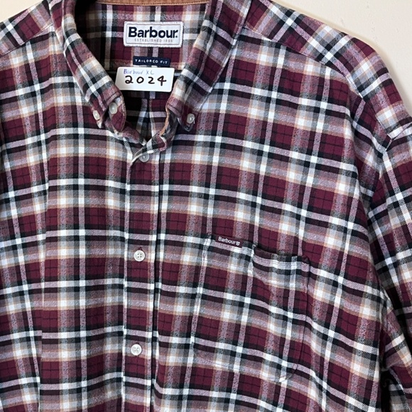 Barbour Tailored Fit Flannel Plaid Button Long Sleeve Shirt - Men's Size XL Red - Picture 1 of 11